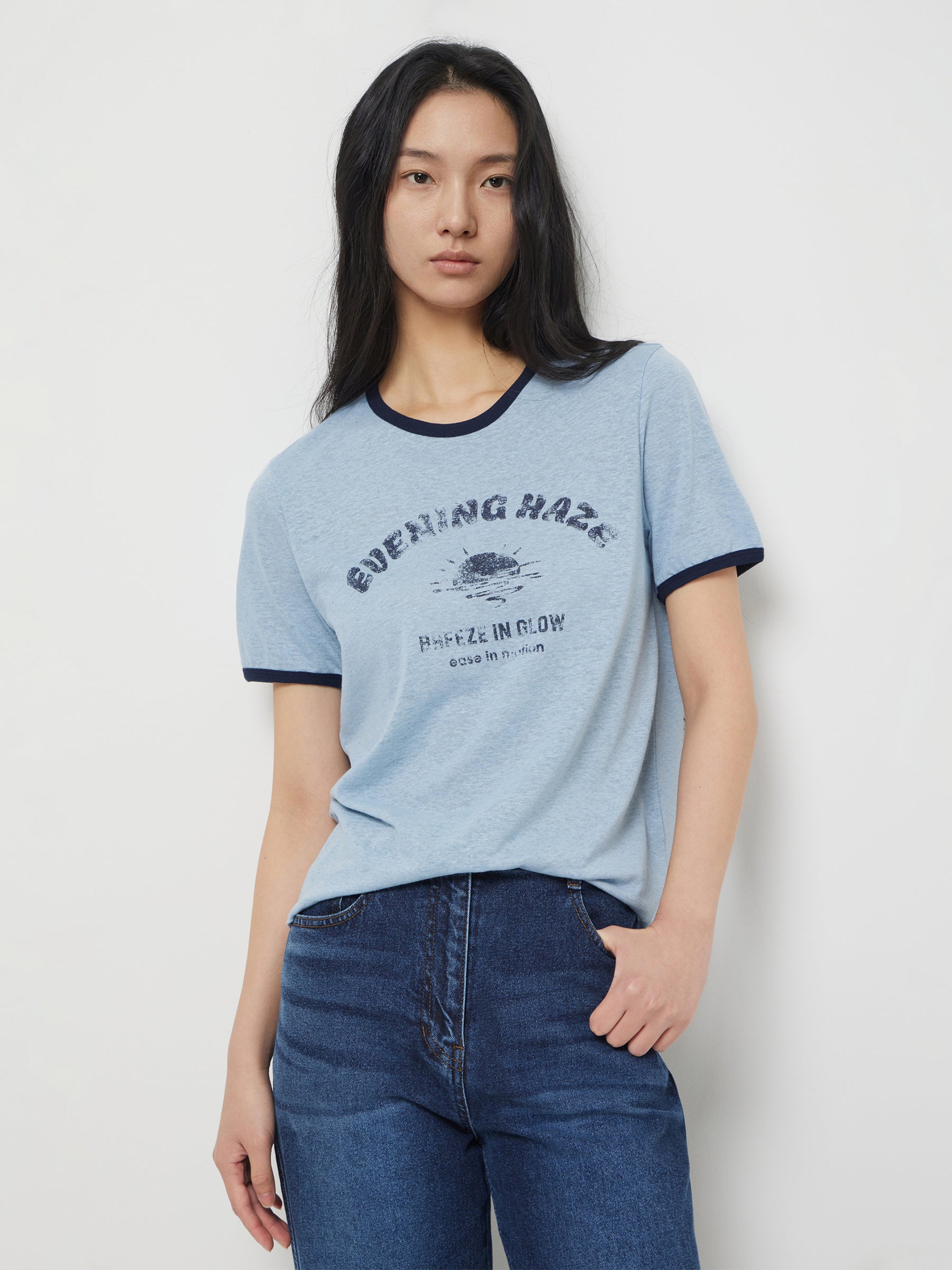 T-shirt com contraste em mistura de linho - ucb_image_FY