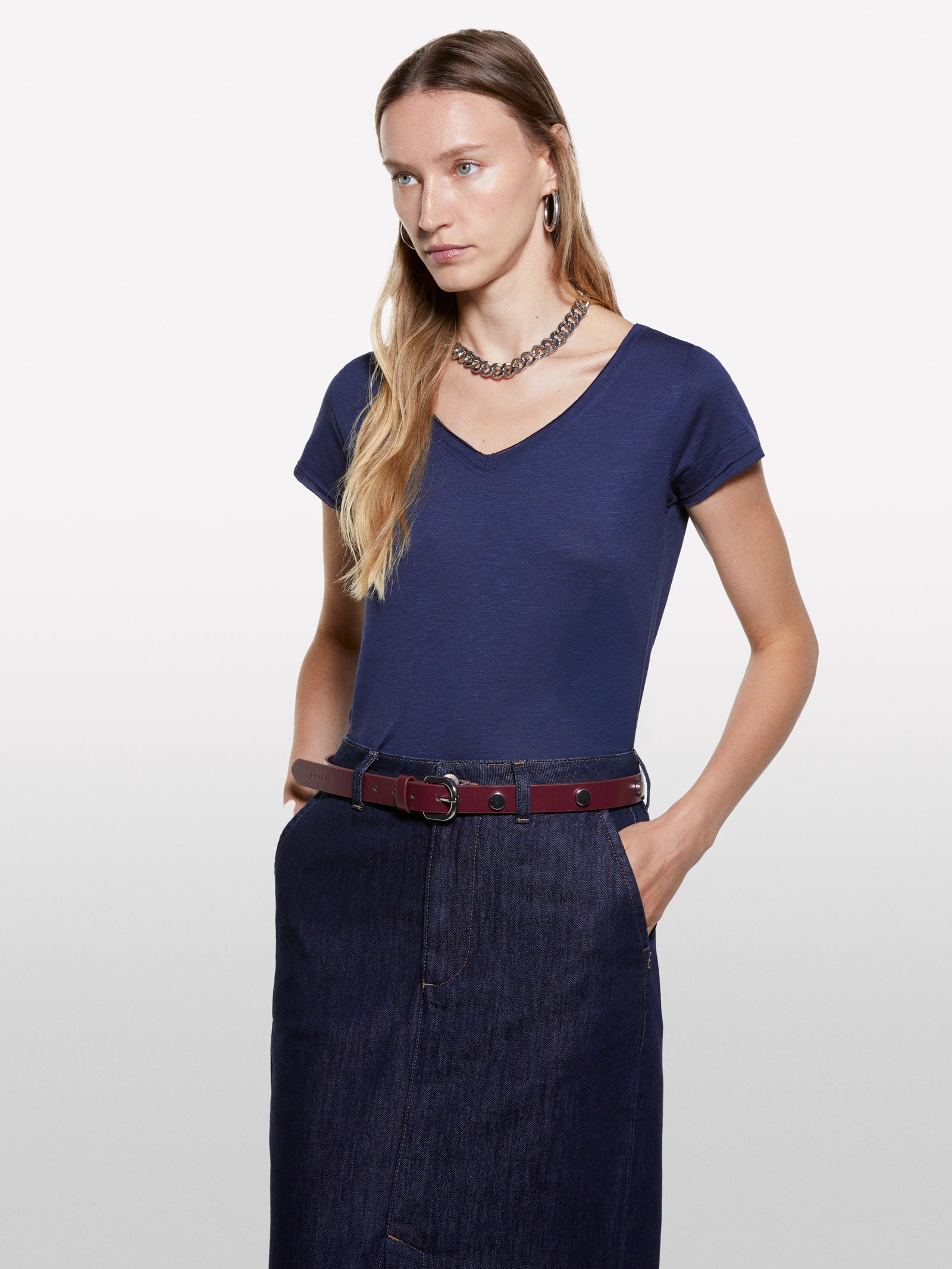 Navy blue V-neck t-shirt