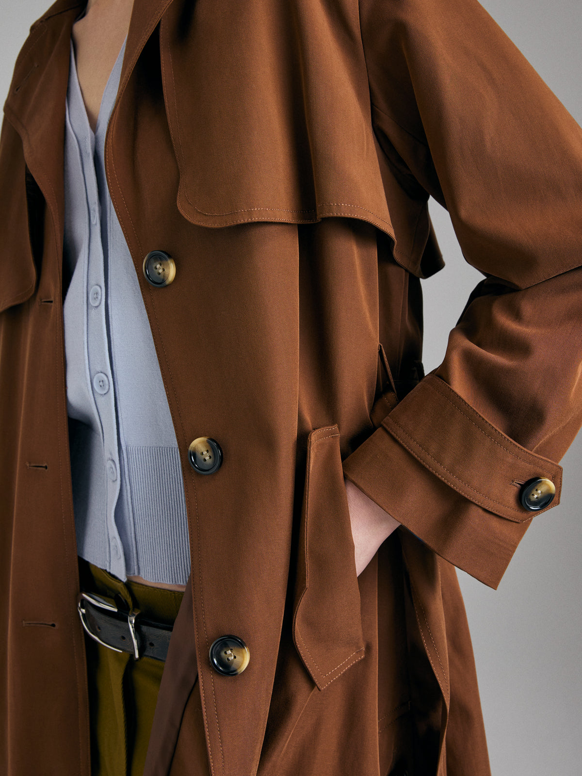Flowing trench coat with belt