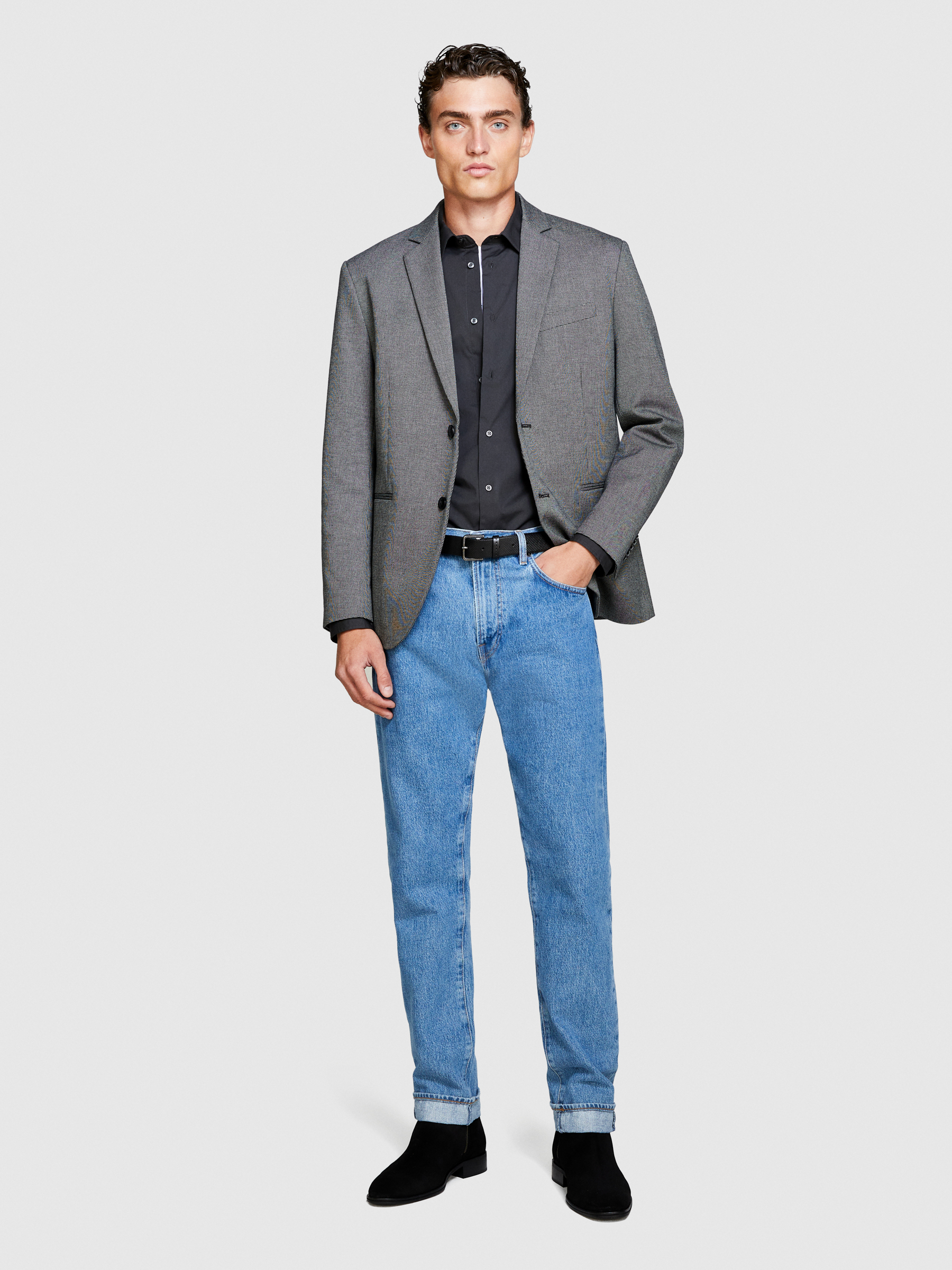 Sisley - Slim Fit Shirt, Man, Dark Gray, Size: 41