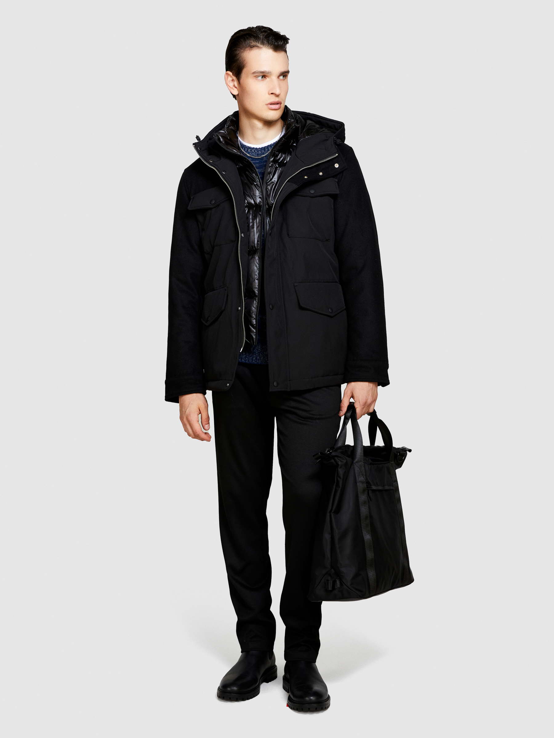 Sisley - Padded Jacket With Pockets, Man, Black, Size: 54