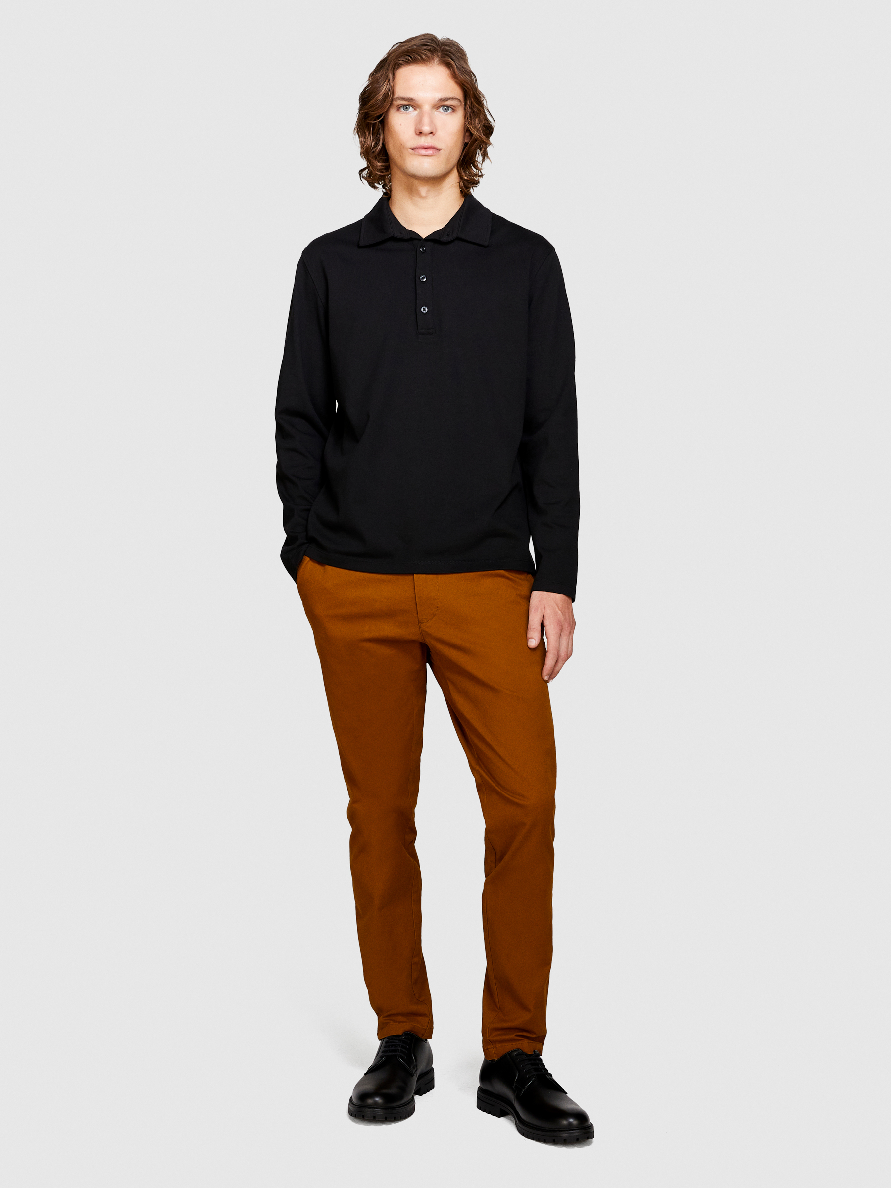Sisley - Long Sleeve Polo, Man, Black, Size: XL