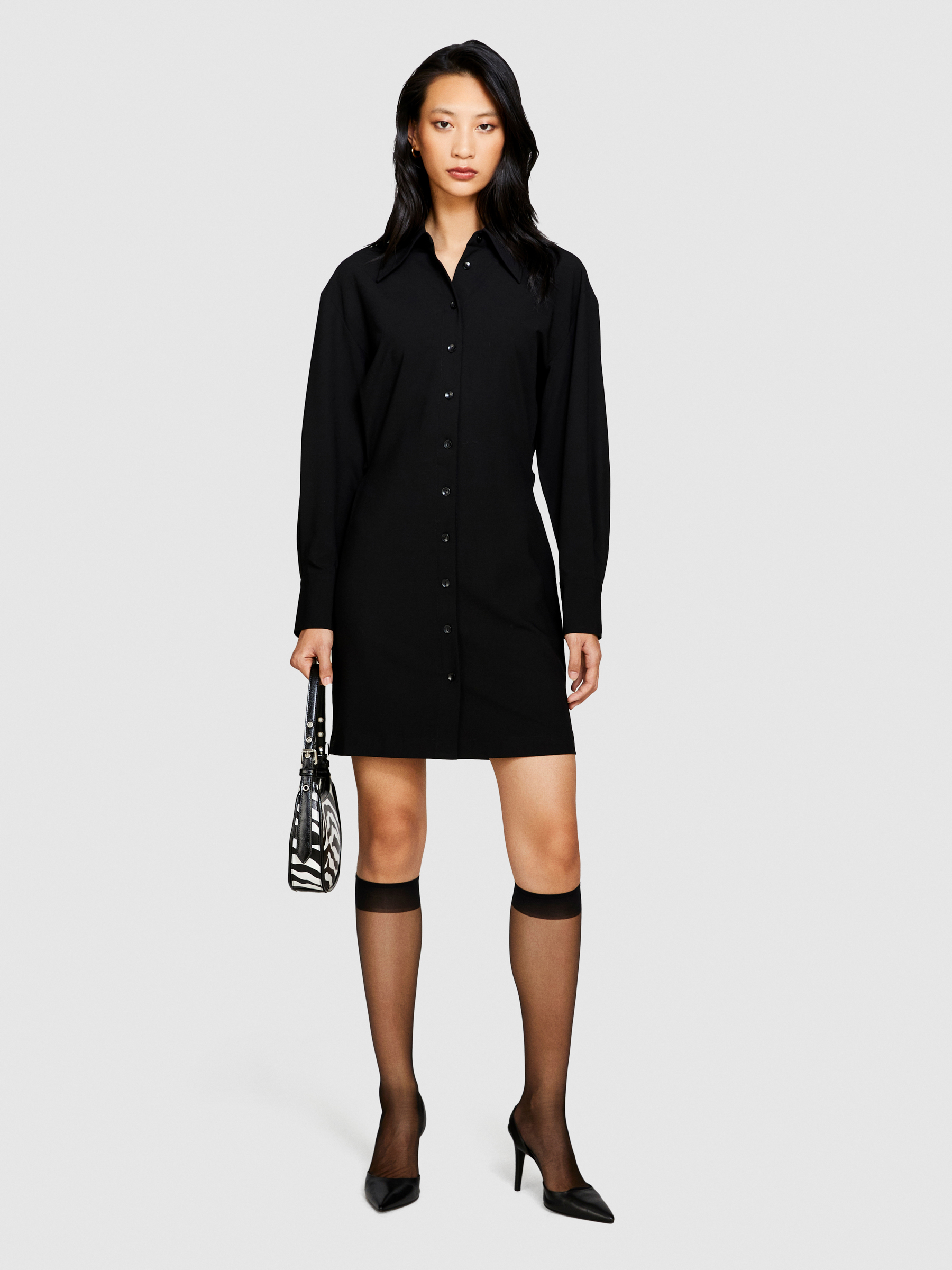 Sisley - Short Shirt Dress, Woman, Black, Size: 44