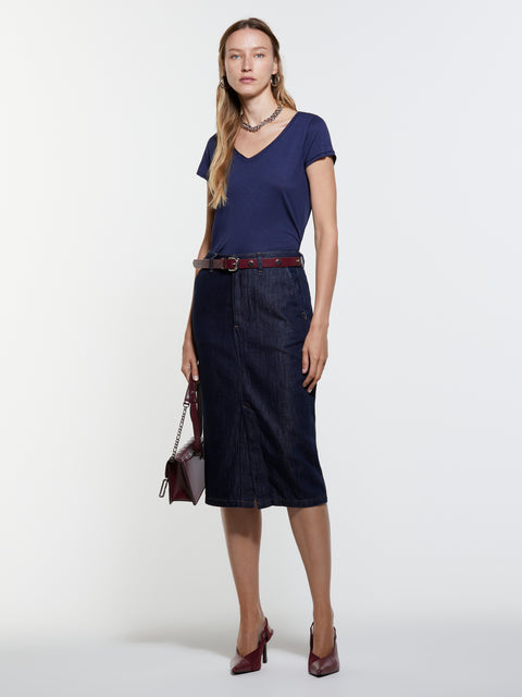 T-shirt decote em V azul-escuro - ucb_image_F