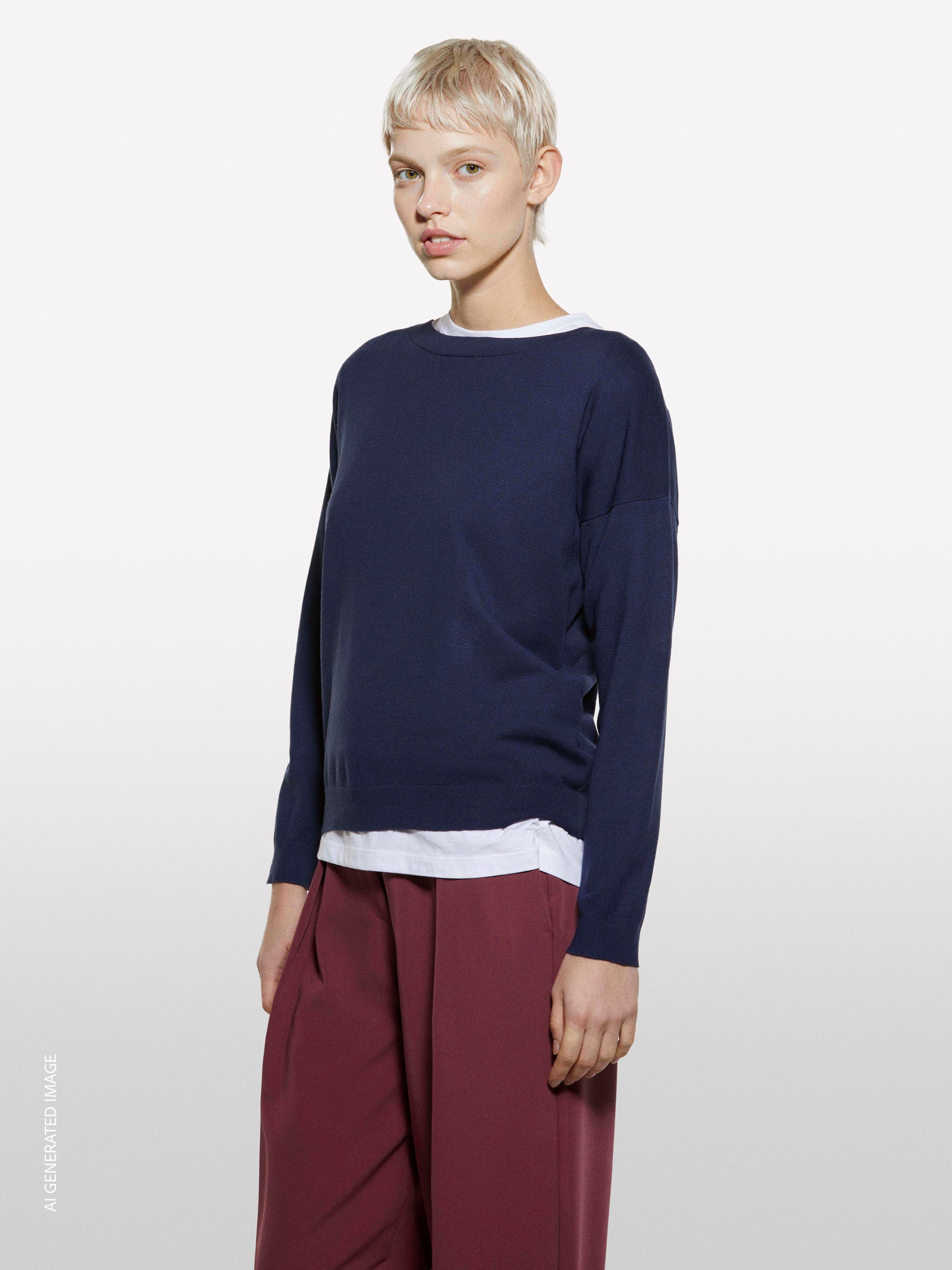 Navy blue boat neck top