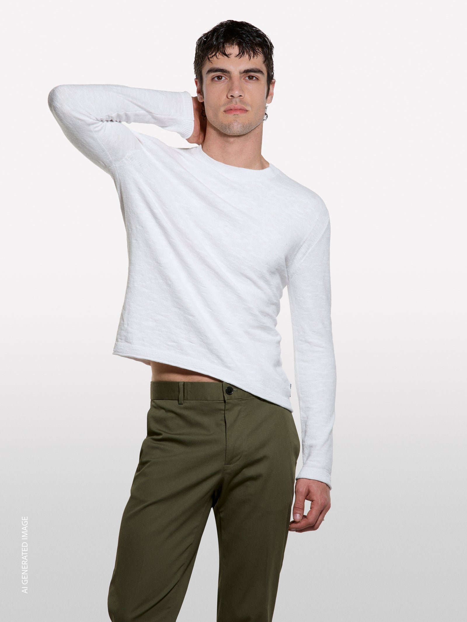 White regular fit crew neck sweater
