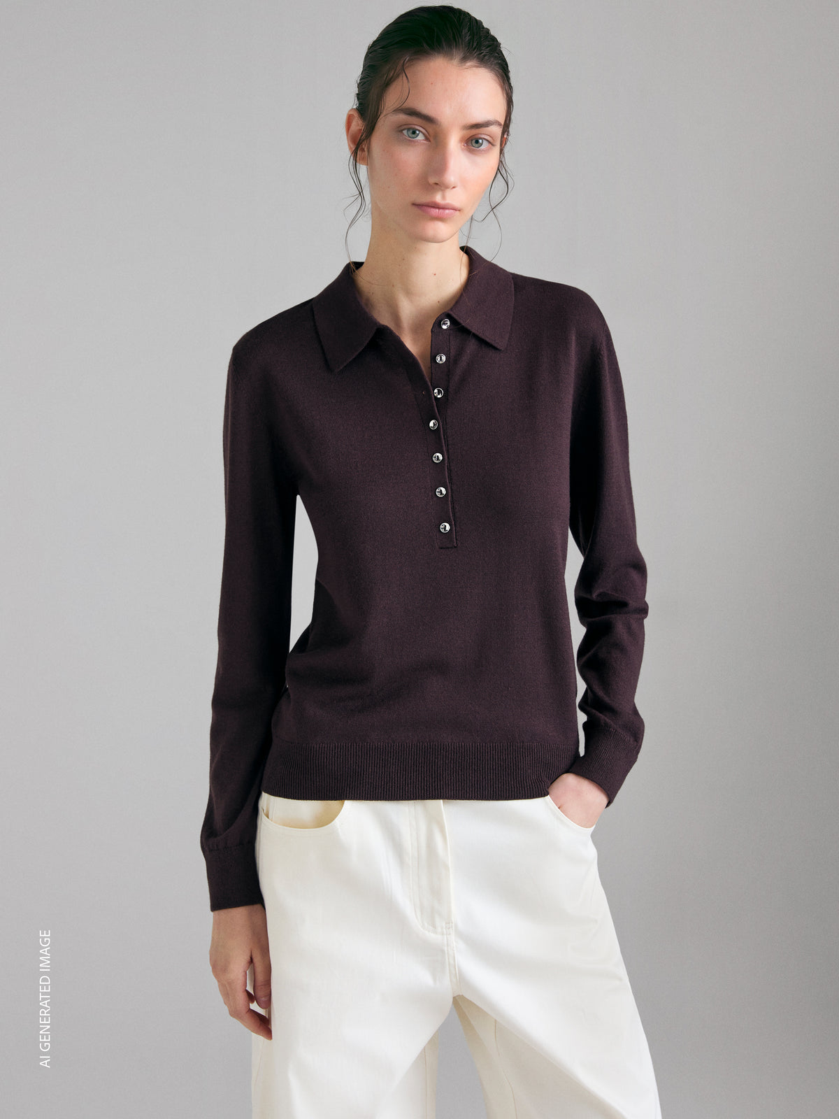 Knitted polo shirt in viscose and wool blend