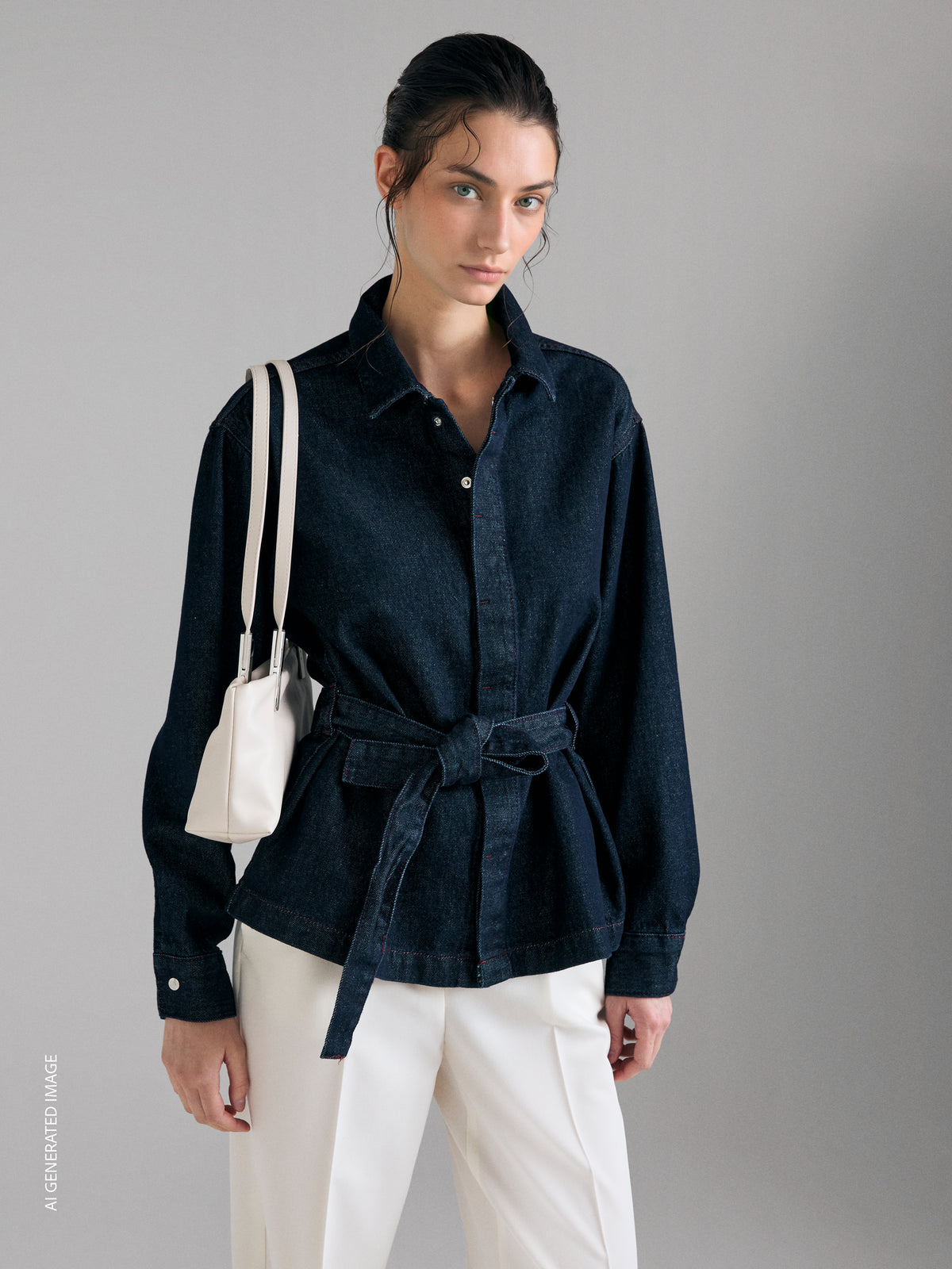 Denim shirt with sash
