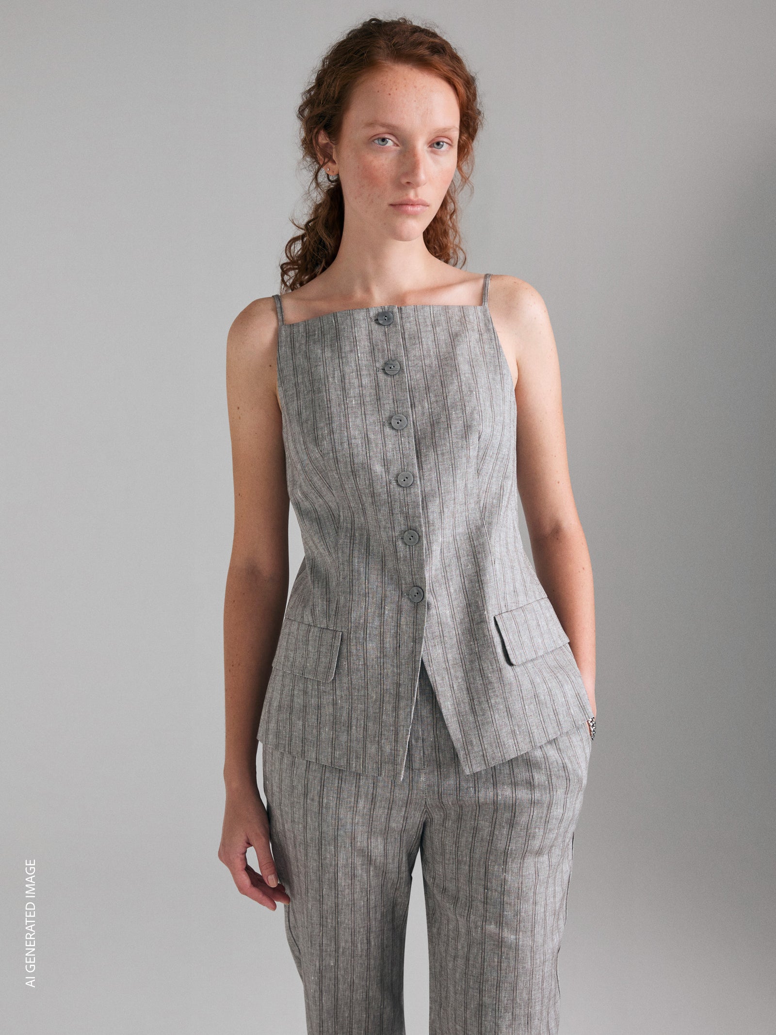 Striped linen blend vest