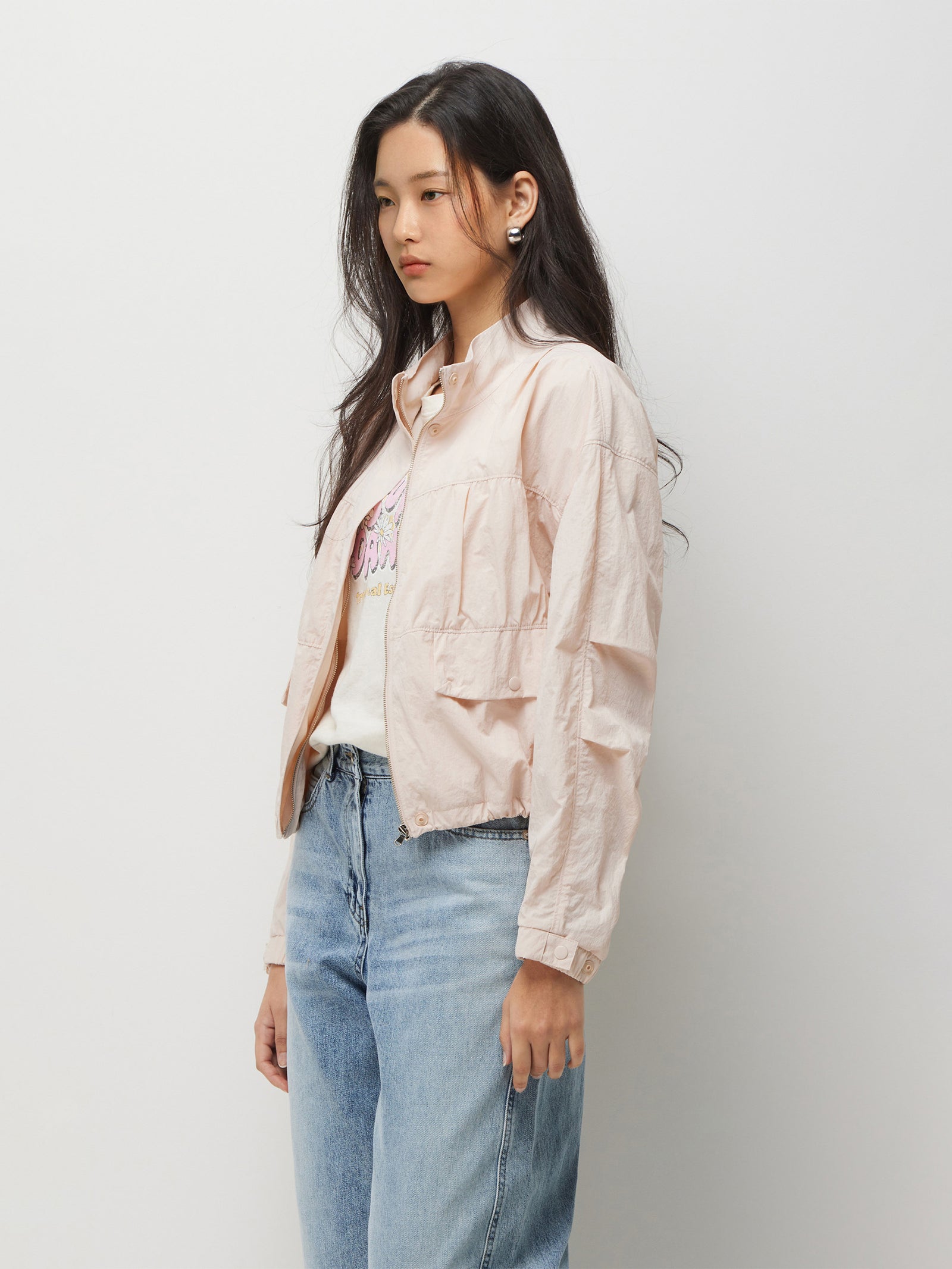 Bomber jacket with ruffle