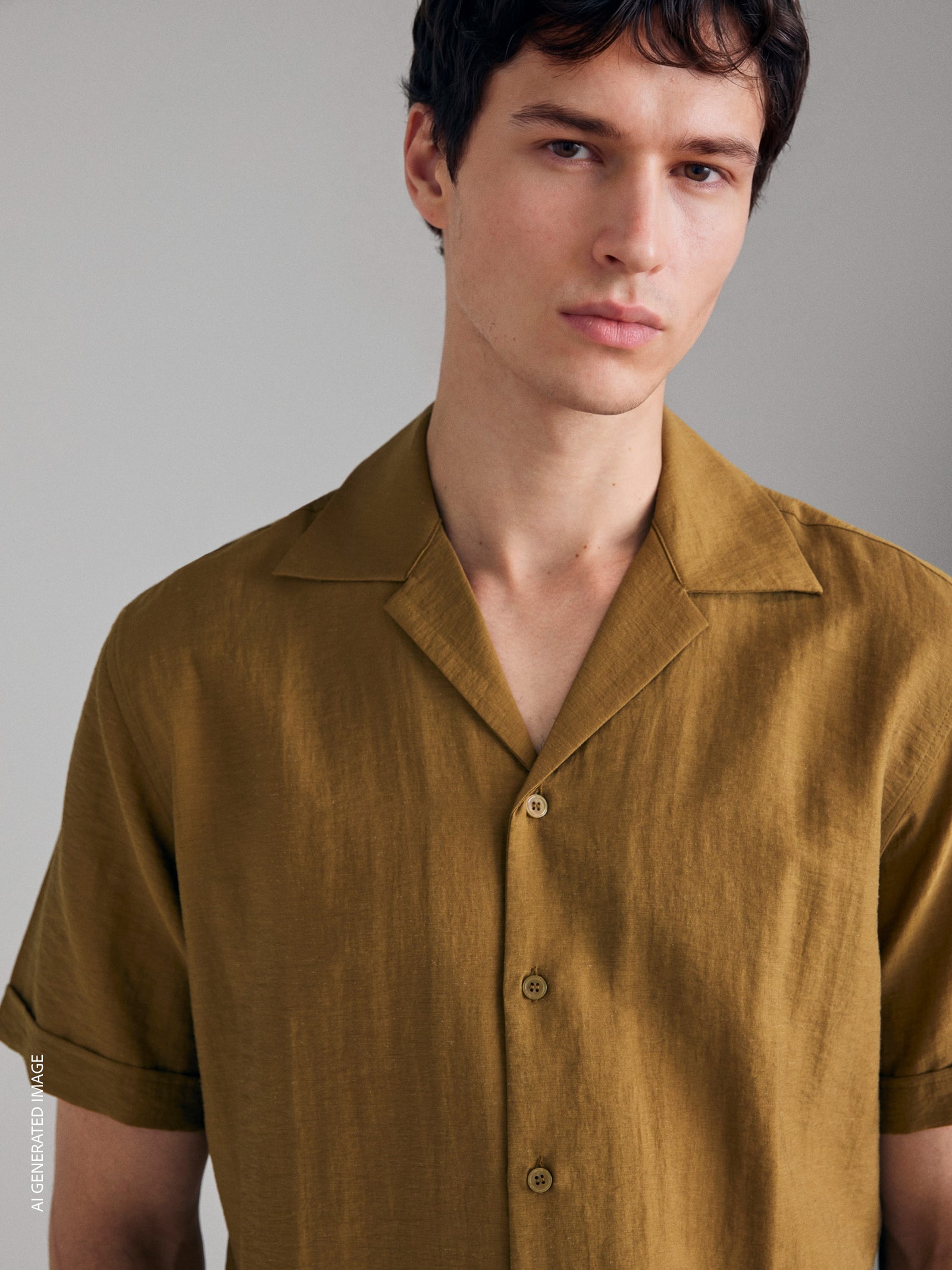 Short-sleeved linen blend shirt