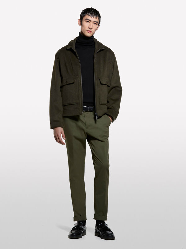 Olive green slim comfort fit trousers - men's slim fit trousers | Sisley