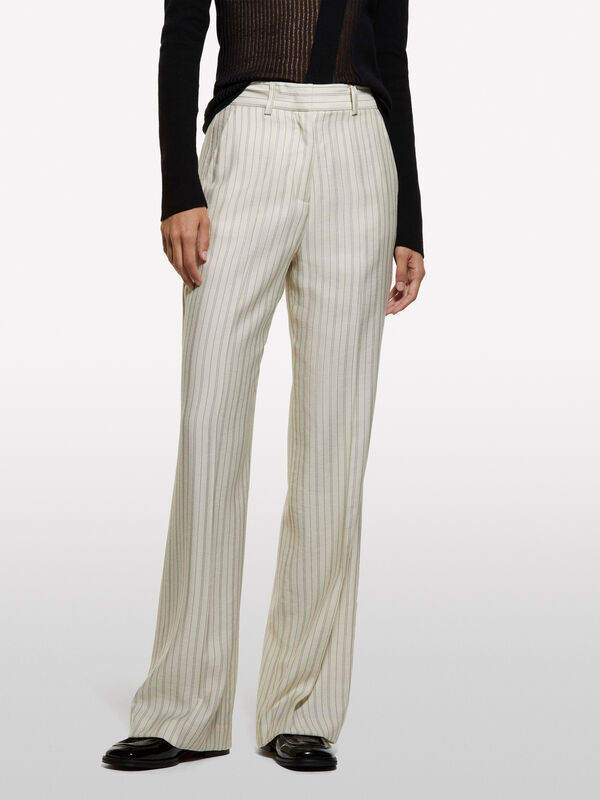 Cream white striped trousers - women's palazzo trousers | Sisley