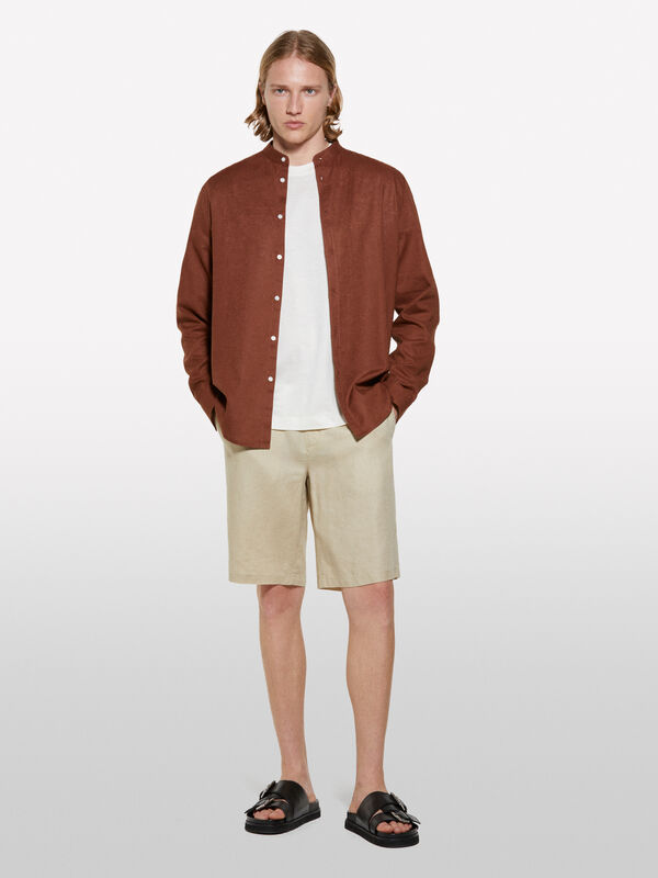 Dark brown Mandarin collar shirt - men's regular fit shirts | Sisley