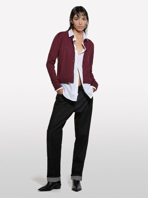 Burgundy regular fit cardigan Burgundy regular fit cardigan - women's cardigans | Sisley