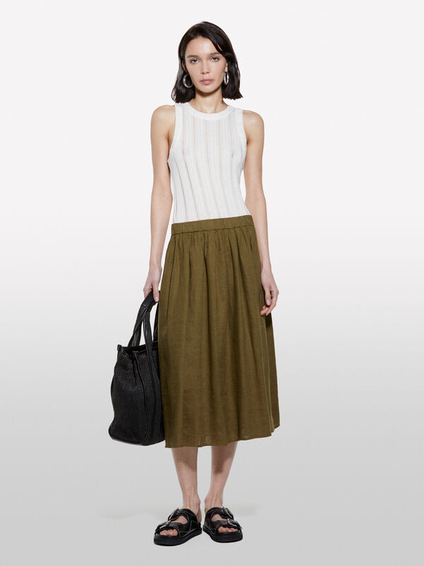 Military green midi skirt in 100% linen - women's midi skirts | Sisley