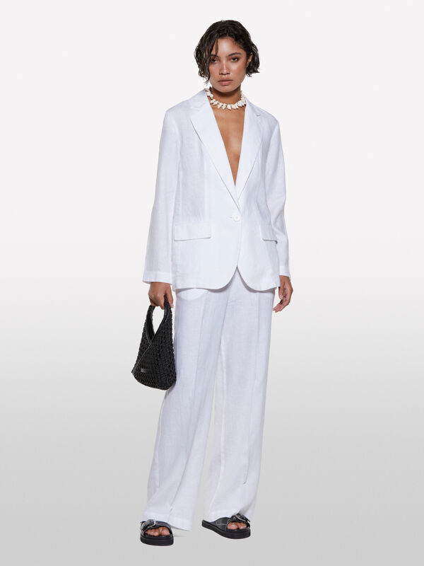 White flare fit trousers in 100% linen - women's palazzo trousers | Sisley