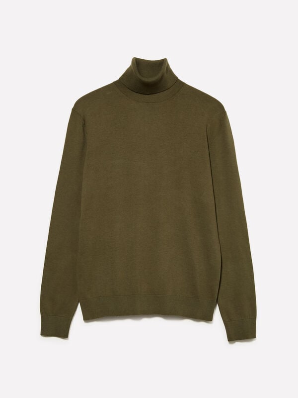 Olive green sweater with high neck - men's high neck sweaters | Sisley