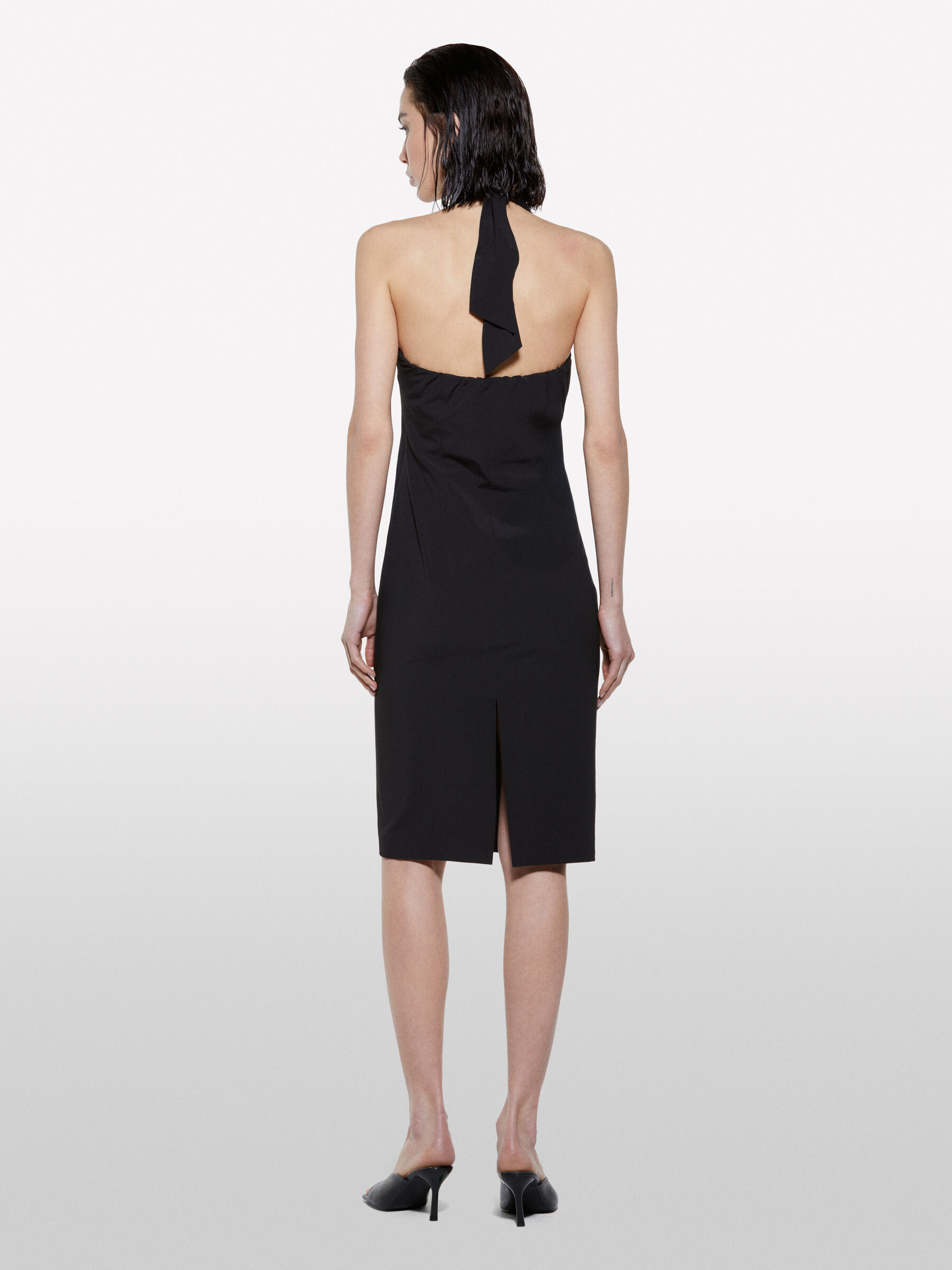 Black sheath dress with halter neckline, Black - Sisley