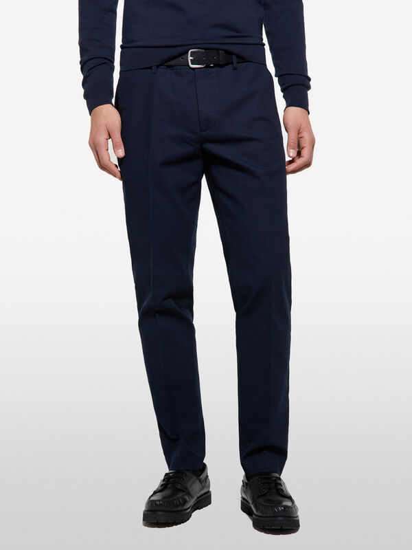Dark blue textured chinos - men's slim fit trousers | Sisley