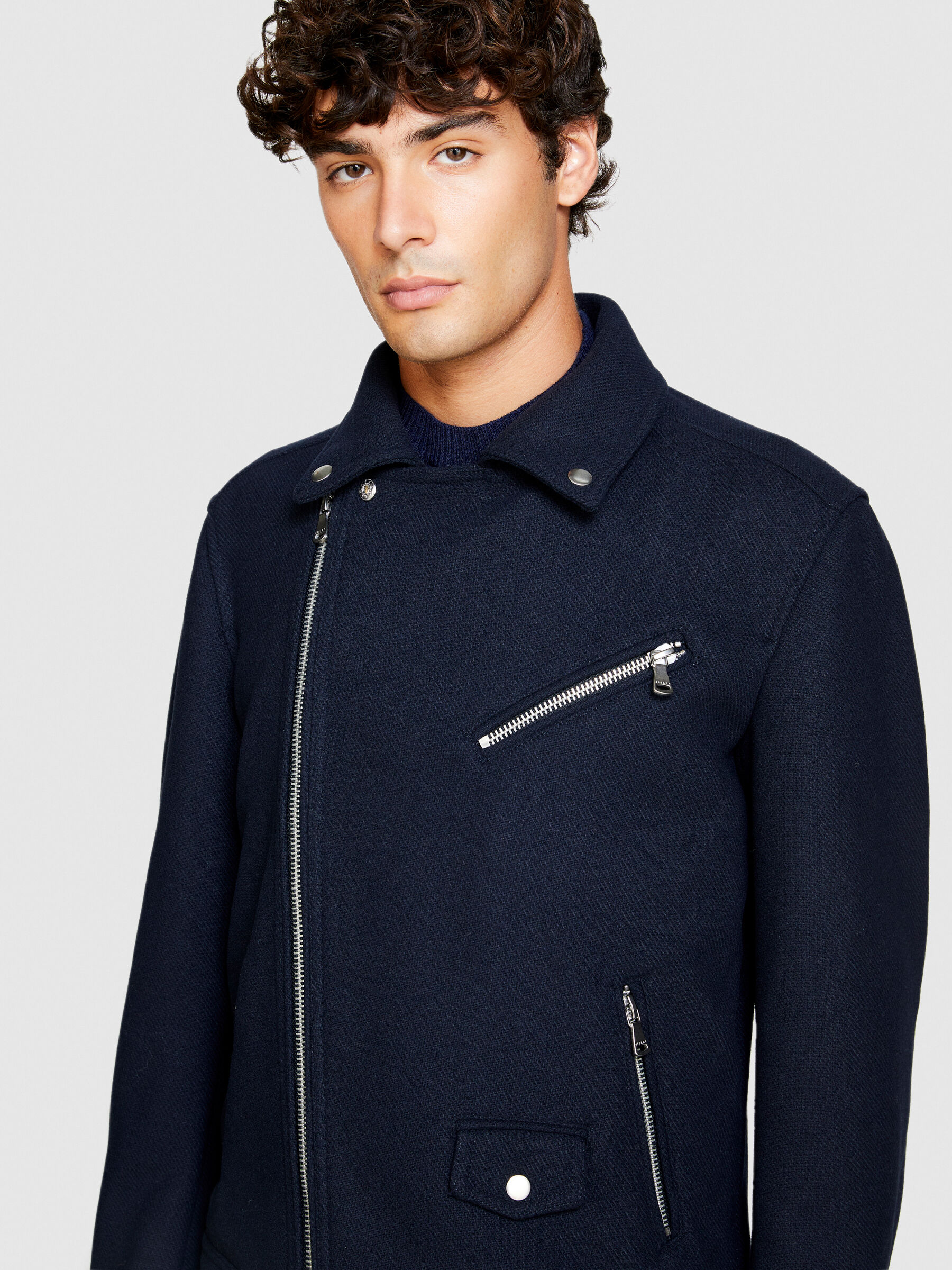 Wool biker jacket mens top