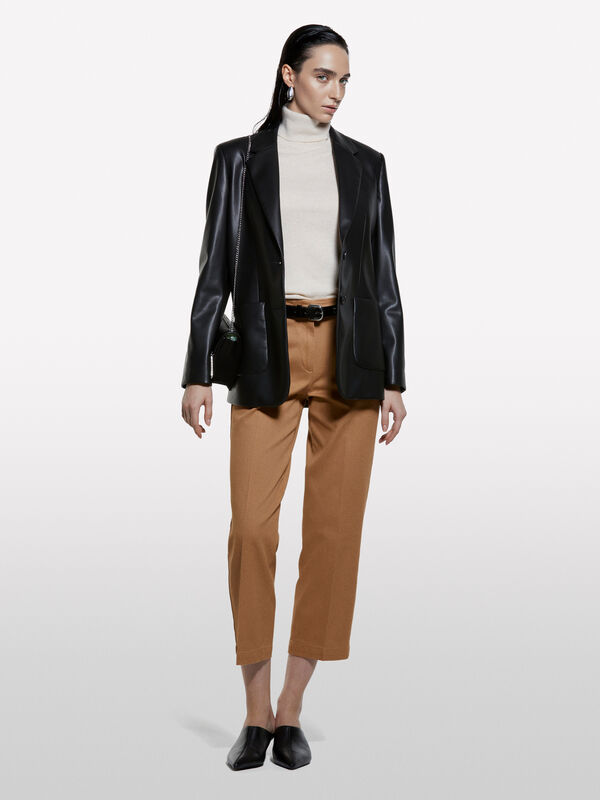 Dark brown high-waisted trousers - women's regular fit trousers | Sisley