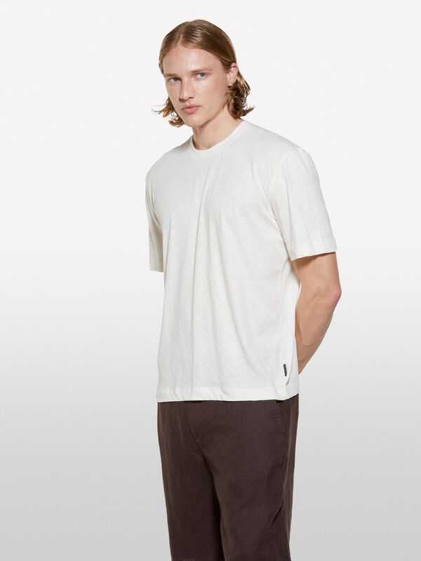 Cream white linen blend t-shirt - men's short sleeve t-shirts | Sisley