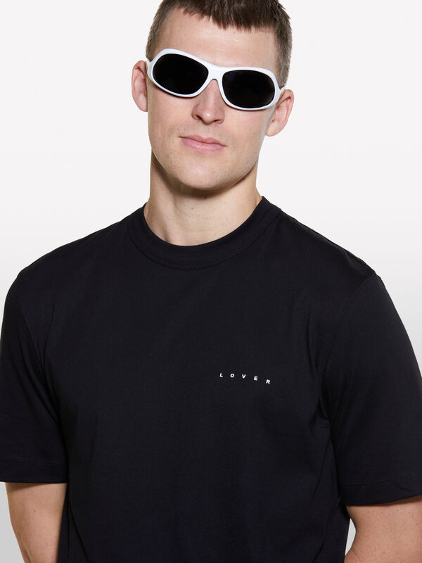 Black t-shirt with text print in 100% organic cotton - men's short sleeve t-shirts | Sisley