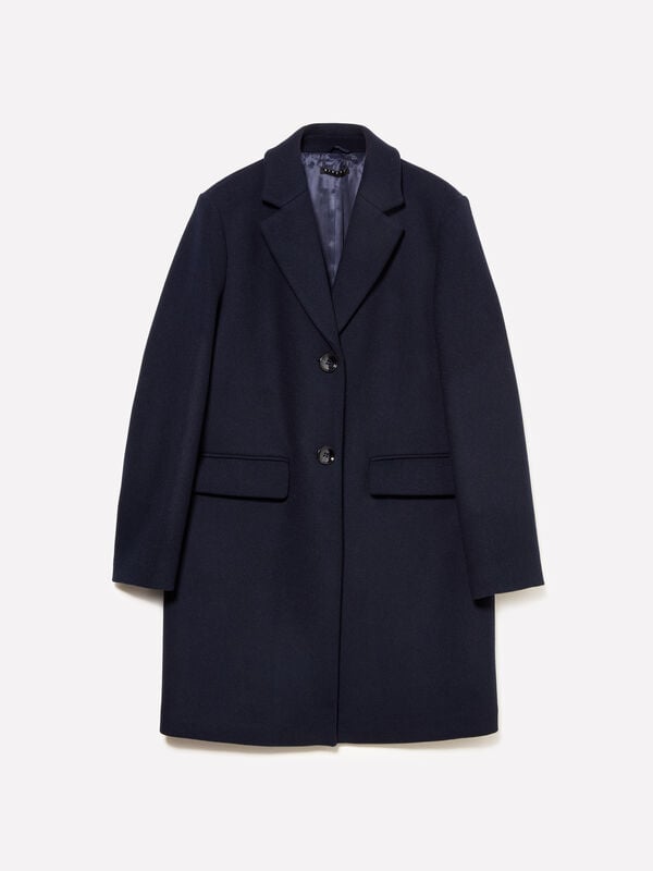 Dark blue midi coat - women's coats | Sisley