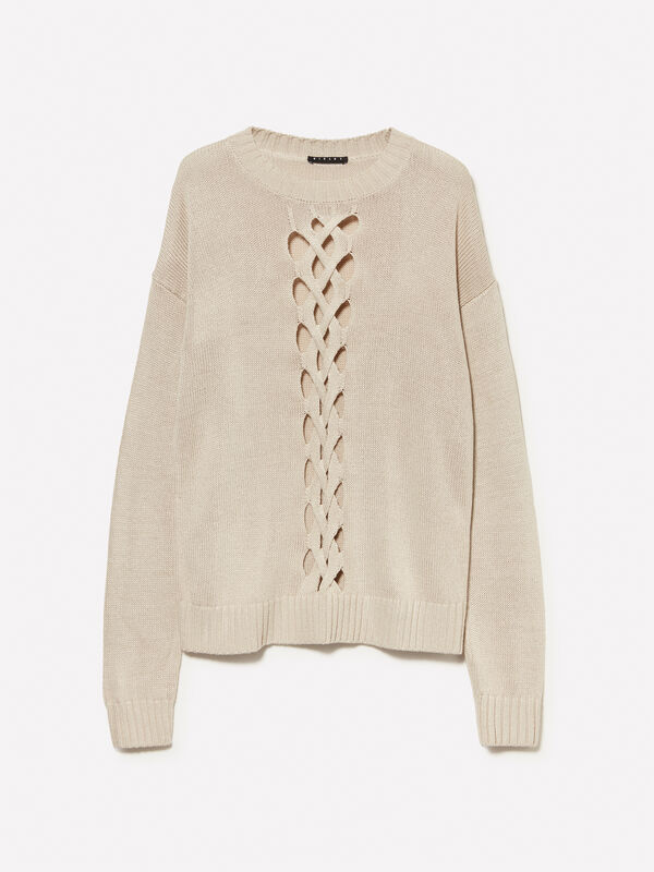 Perforated cable knit sweater - women's crew neck sweaters | Sisley