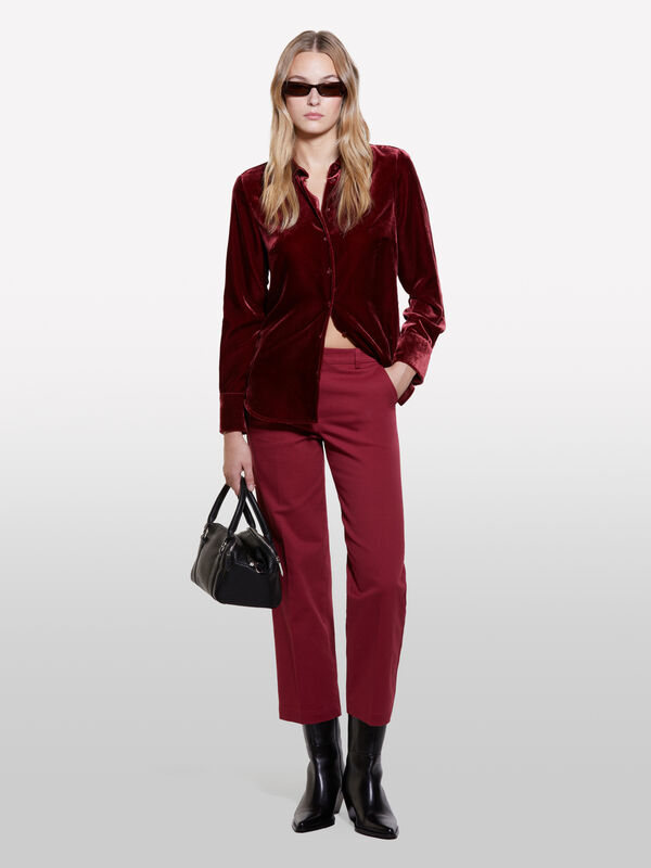 Burgundy high-waisted trousers - women's regular fit trousers | Sisley