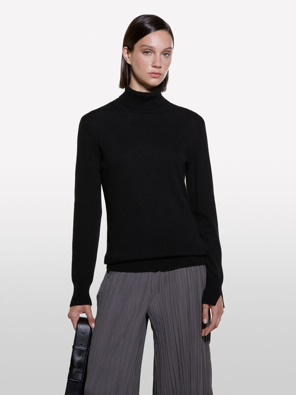 Black regular fit turtleneck sweater - women's high neck sweaters | Sisley