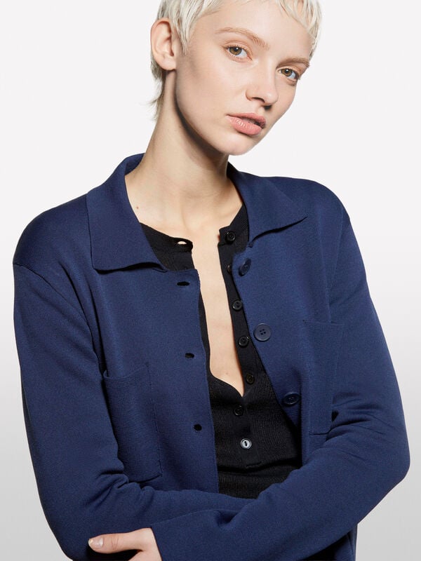 Navy blue knit blazer - women's blazers | Sisley
