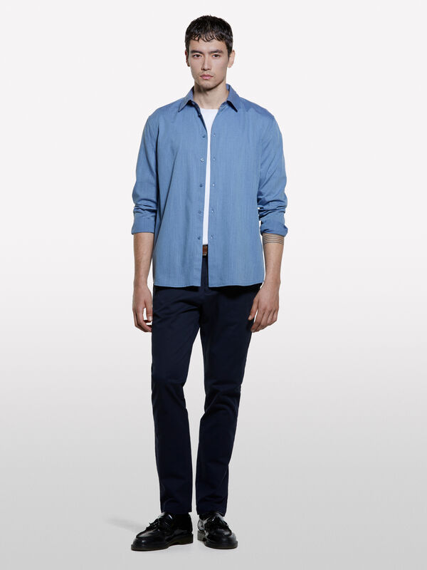 Light blue shirt in textured cotton - men's regular fit shirts | Sisley