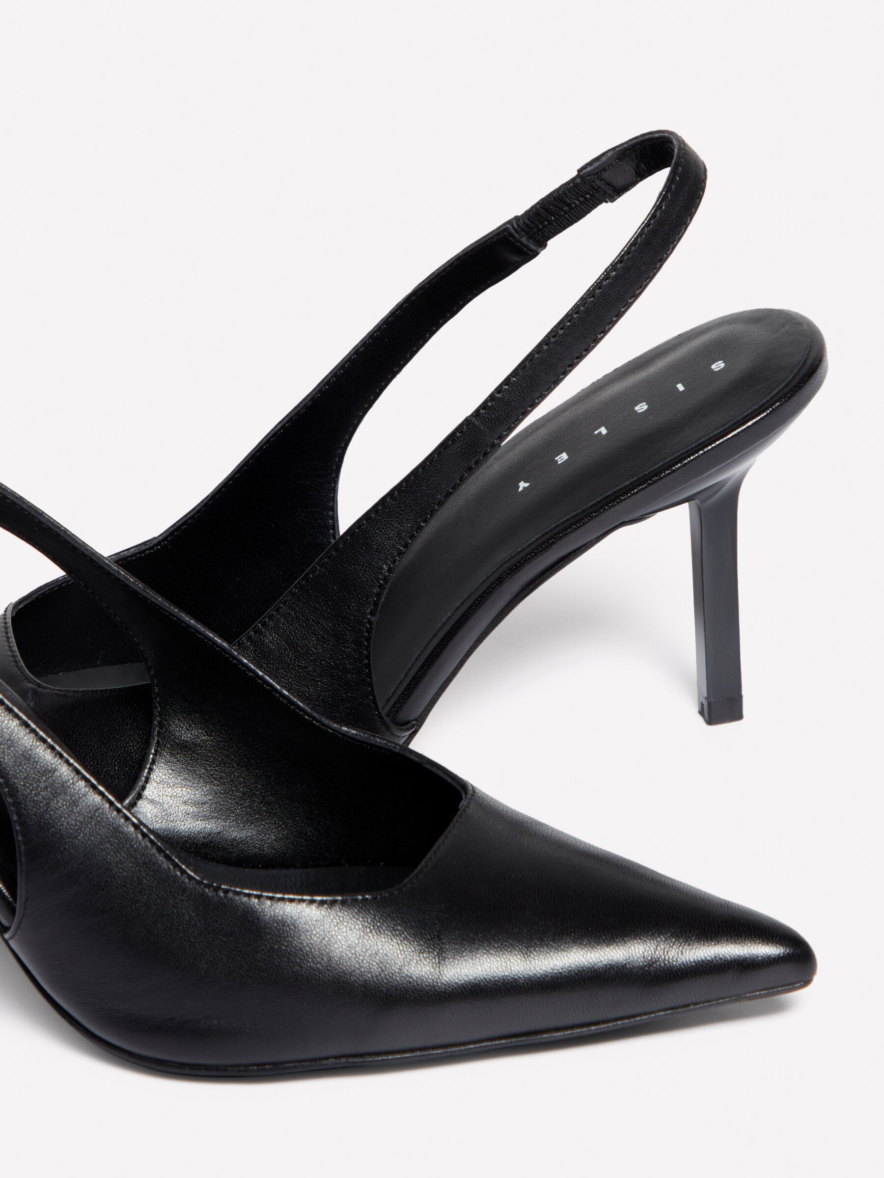 Black leather slingbacks