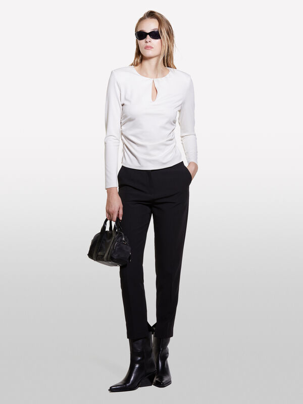 Cream white blouse with shoulder straps - women's blouses | Sisley