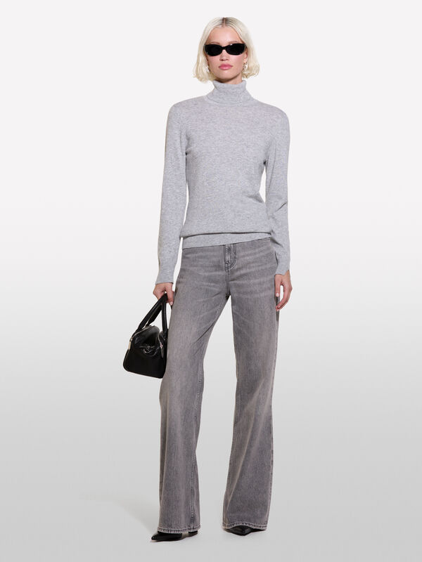 Gray regular fit turtleneck sweater - women's high neck sweaters | Sisley