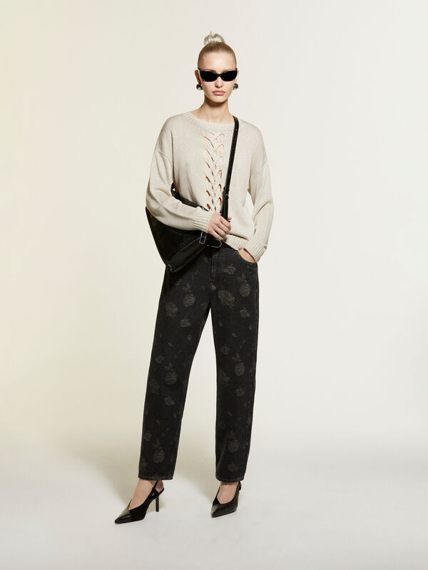 Perforated cable knit sweater - women's crew neck sweaters | Sisley