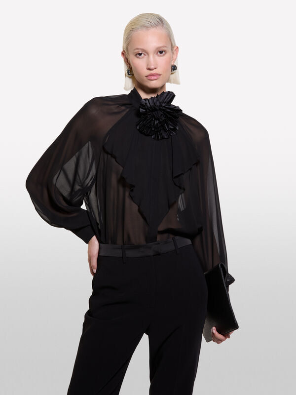 Chiffon shirt with maxi brooch - women's shirts | Sisley