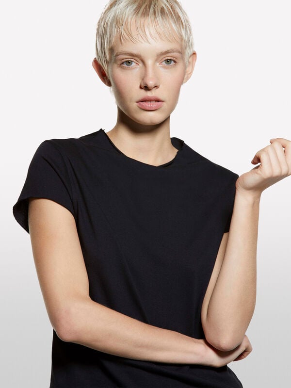 Black t-shirt with halter neck - women's short sleeve t-shirts | Sisley