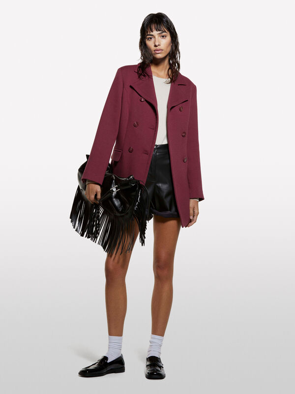 Burgundy double-breasted coat - women's coats | Sisley