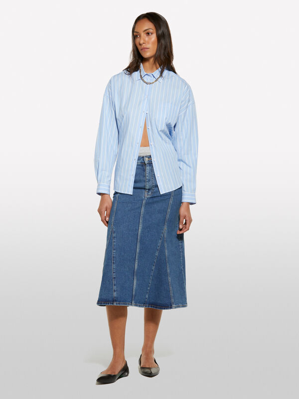 Blue flared jean skirt - women's midi skirts | Sisley