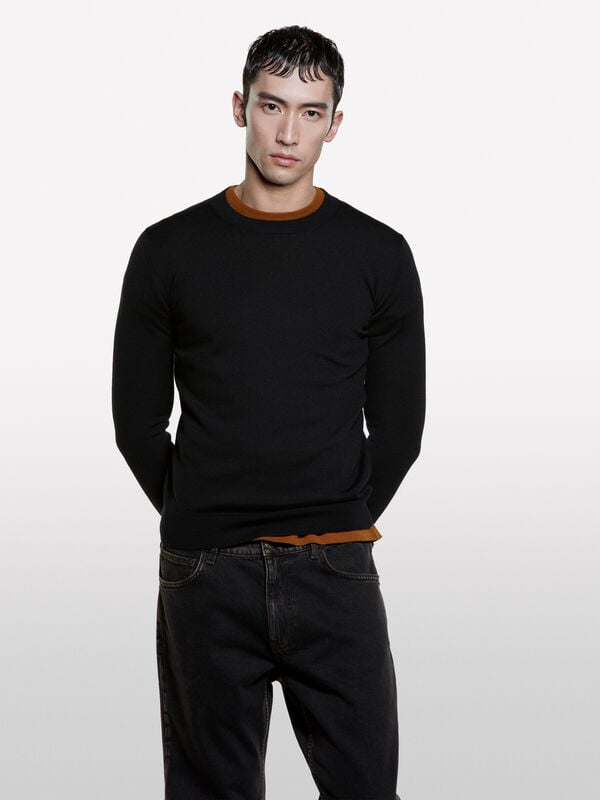 Black sweater in wool blend  - men's crew neck sweaters | Sisley