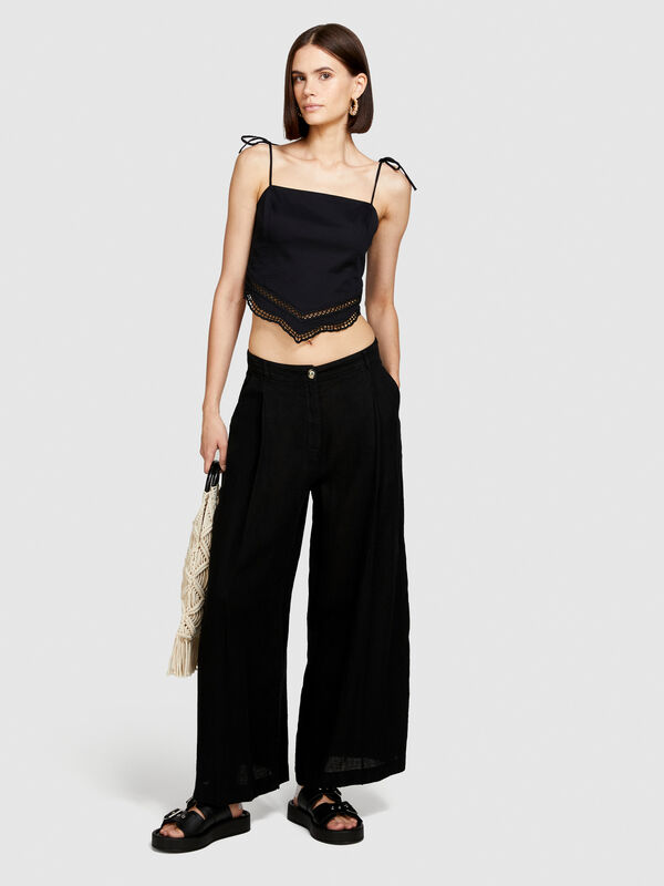Wide leg 100% linen trousers - women's palazzo trousers | Sisley