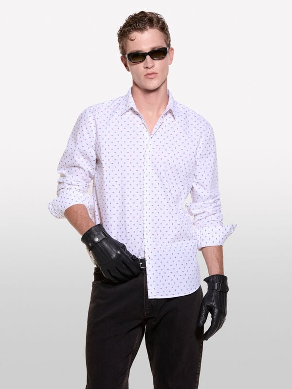 White 100% organic cotton shirt with little flowers - men's slim fit shirts | Sisley