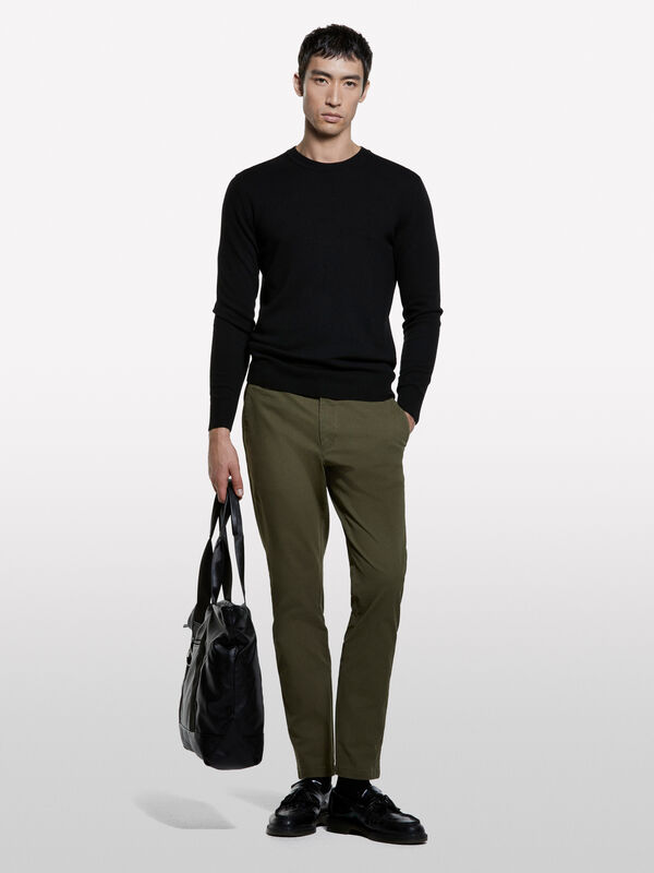 Black regular fit crew neck sweater - men's crew neck sweaters | Sisley
