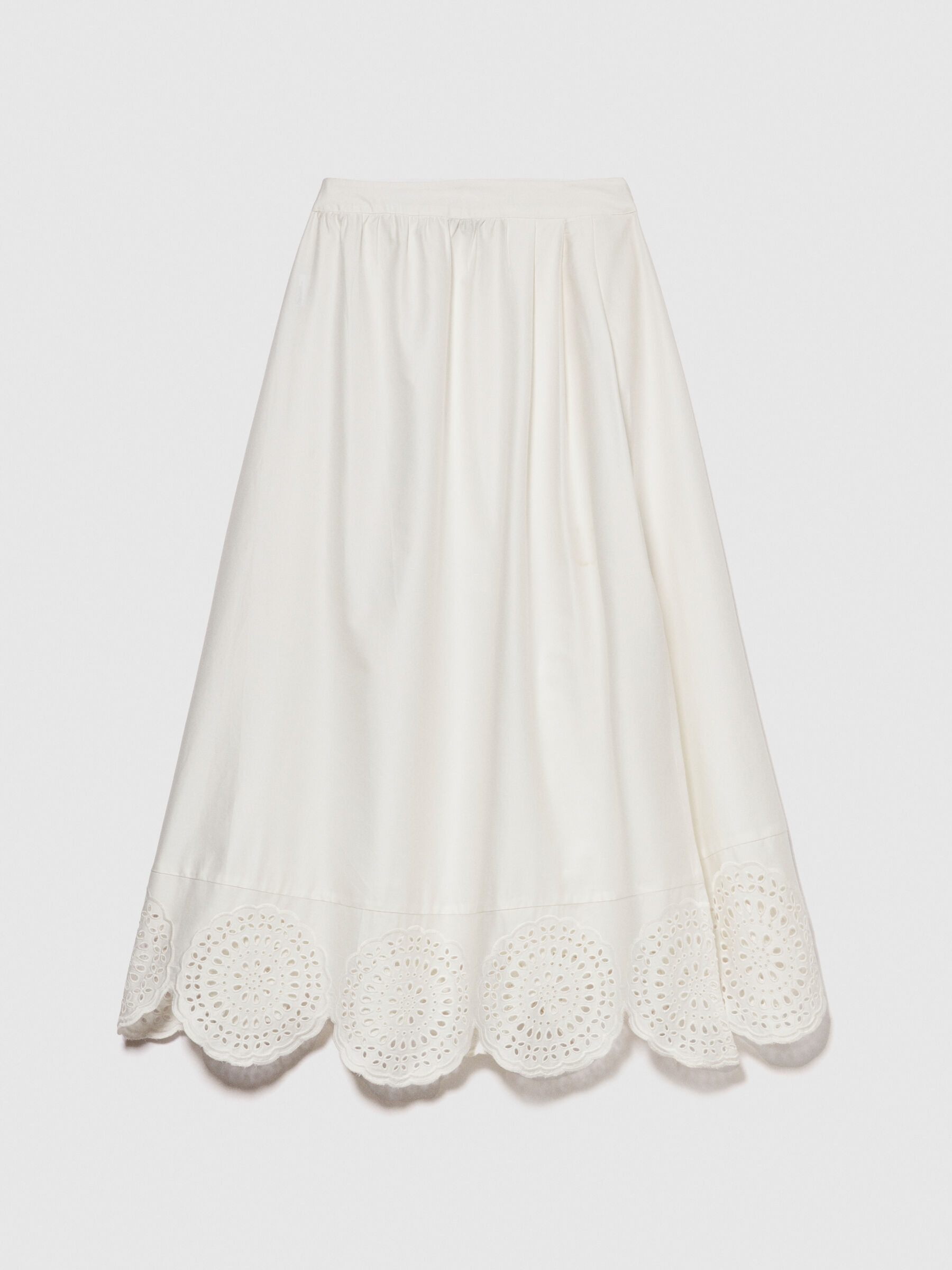 Midi skirt with lace, White - Sisley 