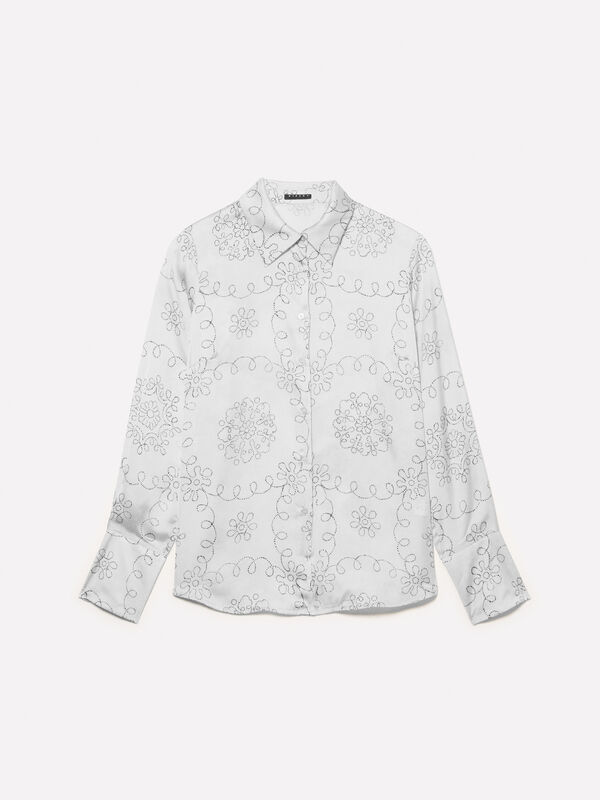 Beige shirt in printed satin - women's shirts | Sisley