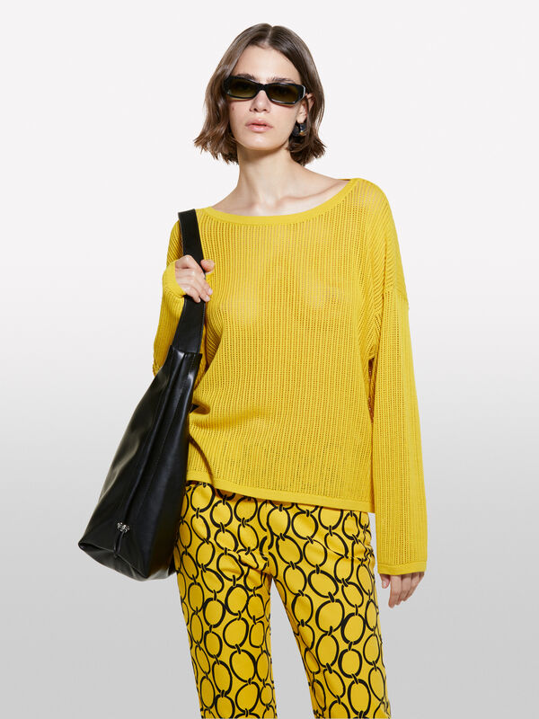 Mustard oversized sweater with boat neck - women's boat neck sweaters | Sisley