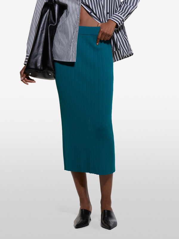 Teal green knit midi skirt - women's midi skirts | Sisley